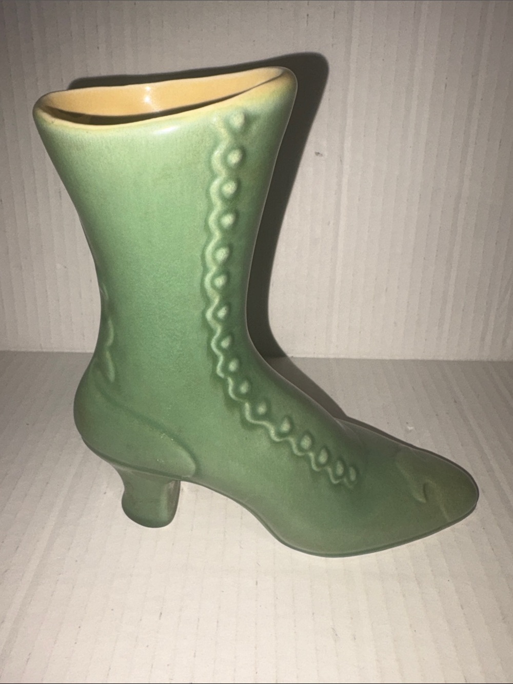 Red Wing USA 651 Pottery Vintage Shoe Vase Green